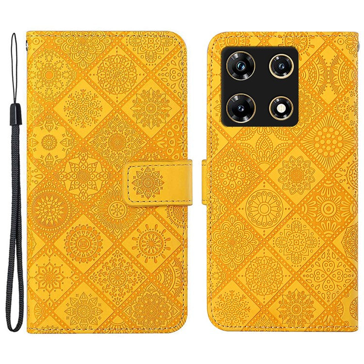 For Infinix Note 30 Pro 4G Case Leather Case Ethnic Style Wallet Phone Cover with Strap - Yellow