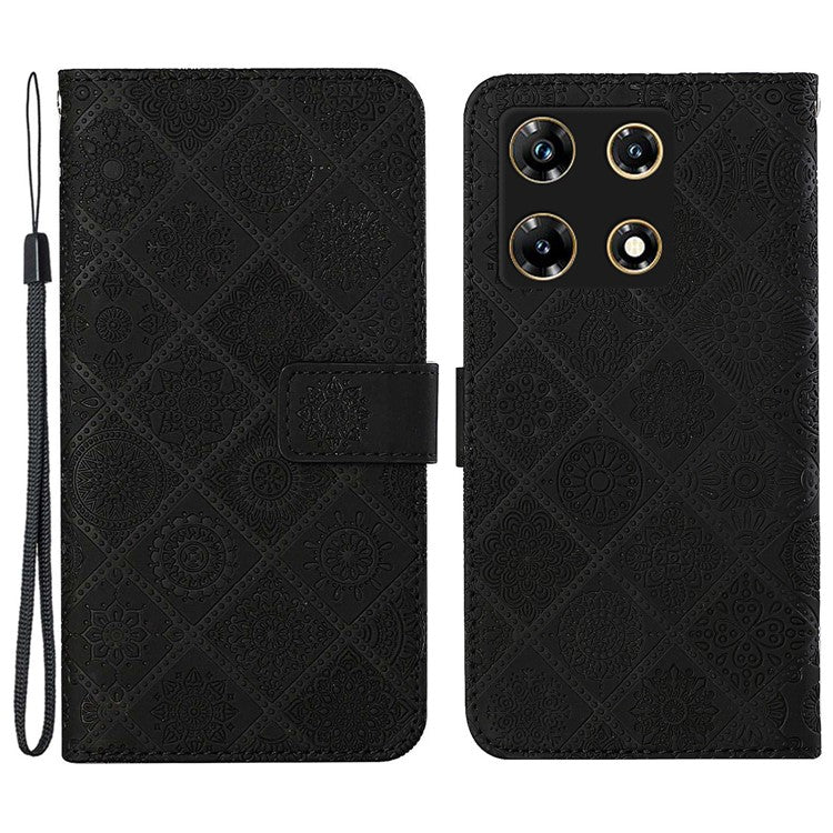For Infinix Note 30 Pro 4G Case Leather Case Ethnic Style Wallet Phone Cover with Strap - Black