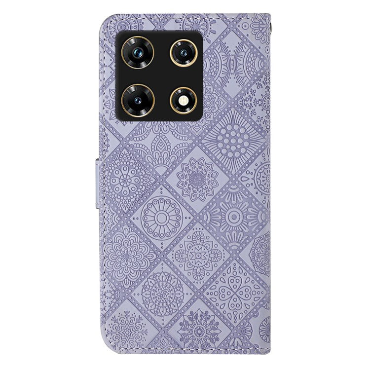 For Infinix Note 30 Pro 4G Case Leather Case Ethnic Style Wallet Phone Cover with Strap - Purple