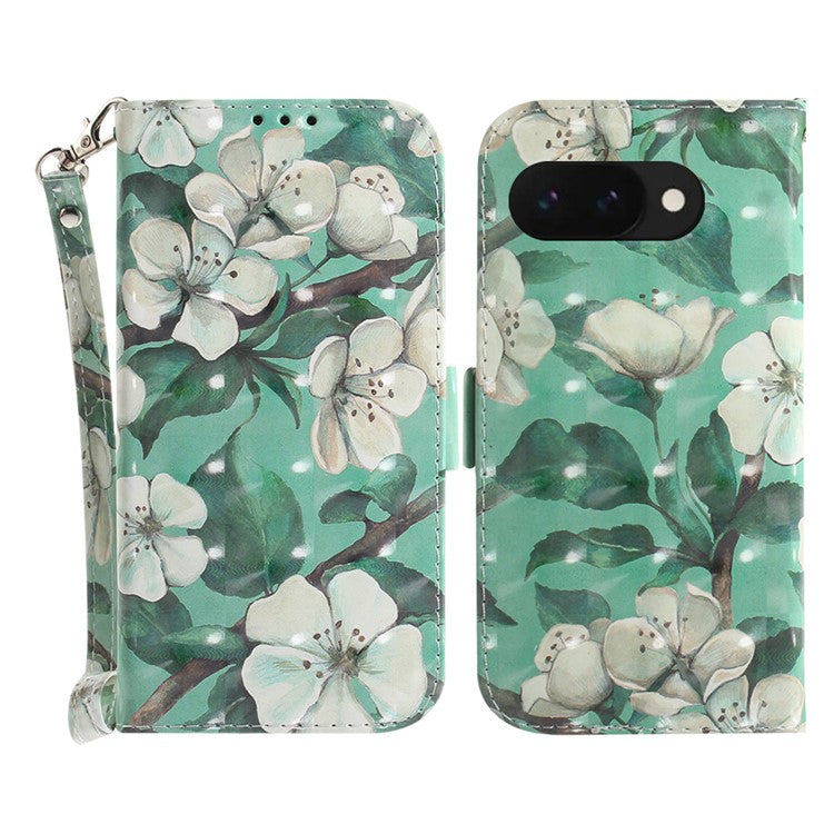 For Google Pixel 9a Case Pattern Printing Leather Wallet Phone Cover - Watercolor Flowers