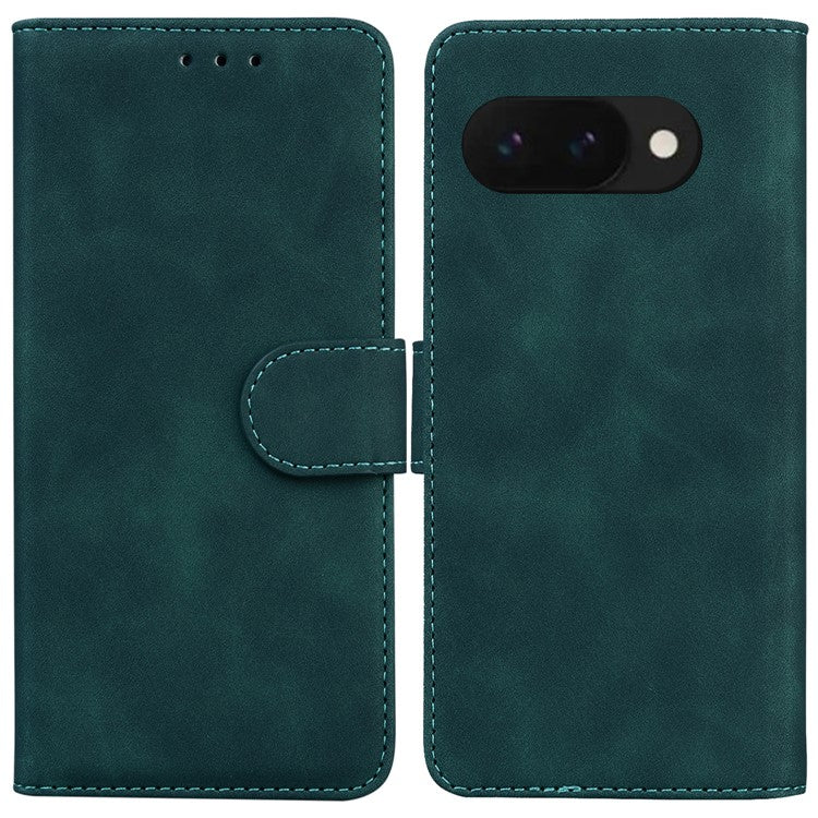 For Google Pixel 9a Case Solid Color Leather Wallet Phone Cover - Green
