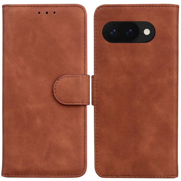 For Google Pixel 9a Case Solid Color Leather Wallet Phone Cover - Brown
