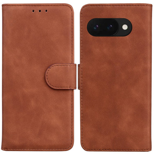 For Google Pixel 9a Case Solid Color Leather Wallet Phone Cover - Brown