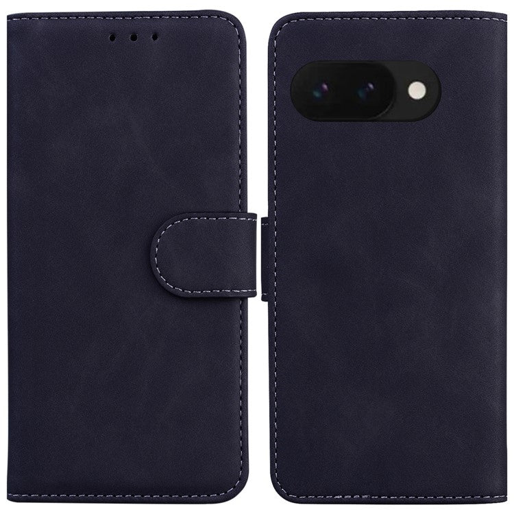 For Google Pixel 9a Case Solid Color Leather Wallet Phone Cover - Black