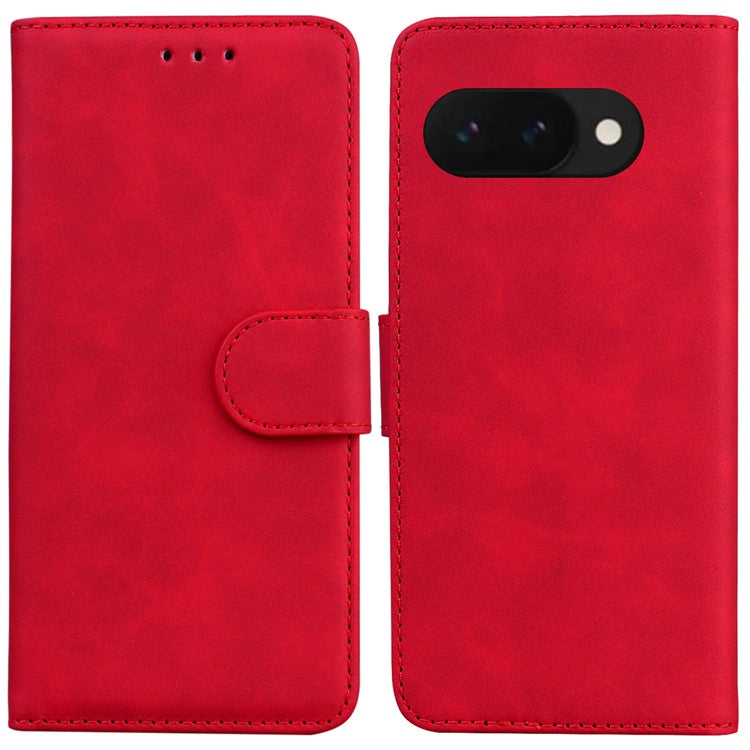 For Google Pixel 9a Case Solid Color Leather Wallet Phone Cover - Red
