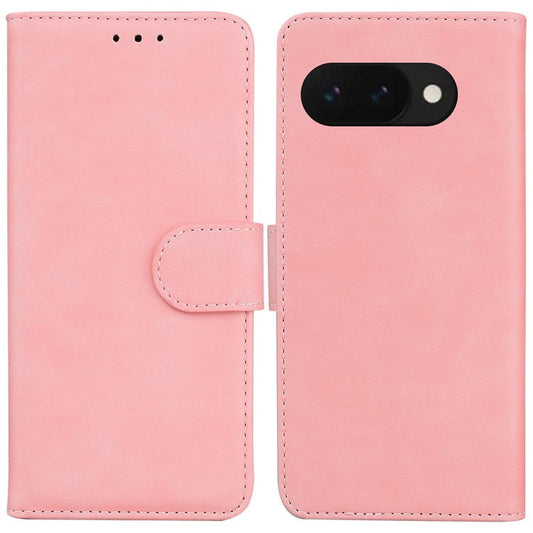 For Google Pixel 9a Case Solid Color Leather Wallet Phone Cover - Pink