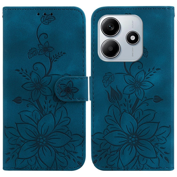 For Xiaomi Redmi Note 14 5G Case Lily Flower Imprint Leather Phone Cover with Stand - Dark Blue