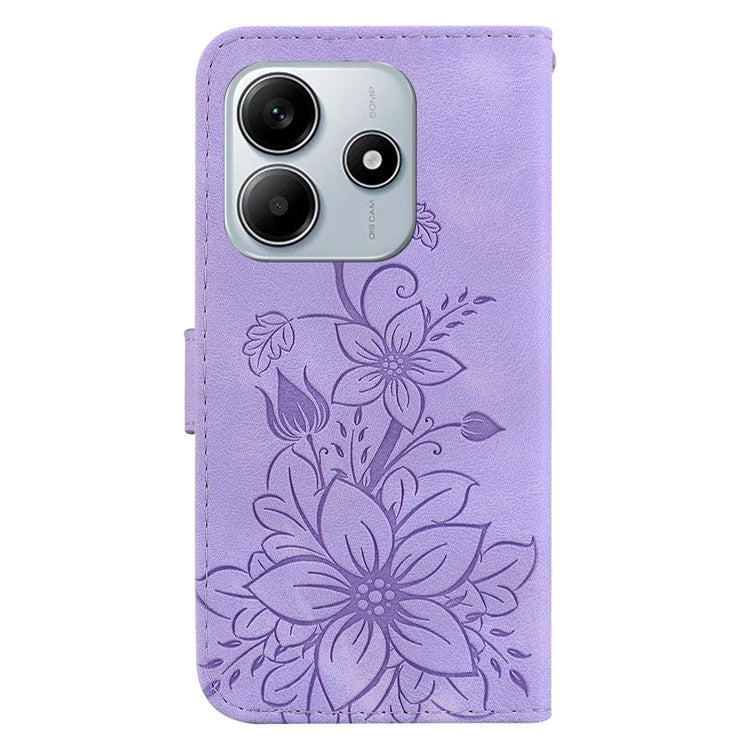 For Xiaomi Redmi Note 14 5G Case Lily Flower Imprint Leather Phone Cover with Stand - Purple