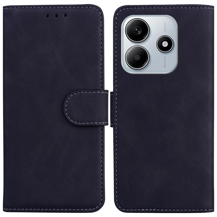 For Xiaomi Redmi Note 14 5G Case Solid Color Leather Wallet Phone Cover - Black