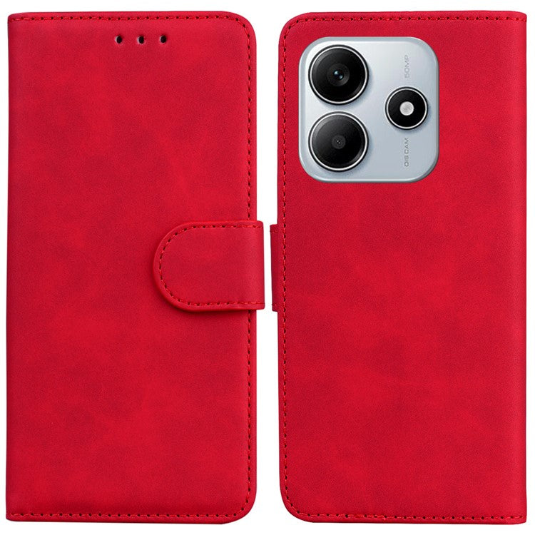 For Xiaomi Redmi Note 14 5G Case Solid Color Leather Wallet Phone Cover - Red
