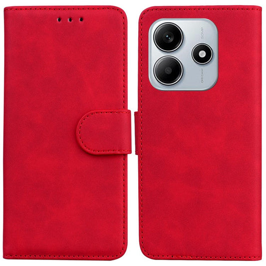 For Xiaomi Redmi Note 14 5G Case Solid Color Leather Wallet Phone Cover - Red