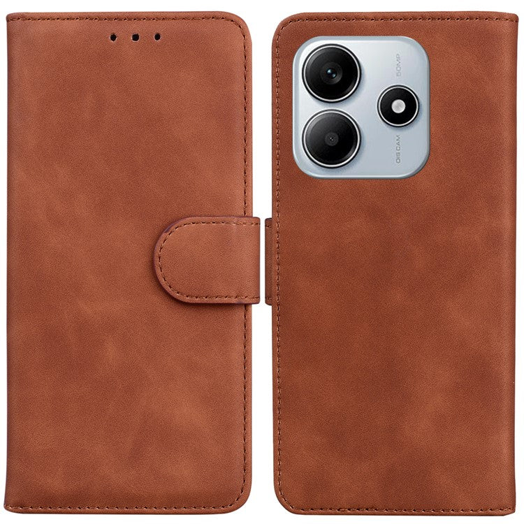 For Xiaomi Redmi Note 14 5G Case Solid Color Leather Wallet Phone Cover - Brown