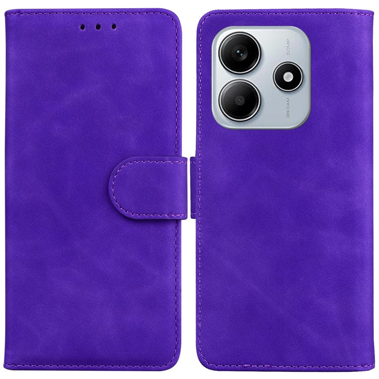 For Xiaomi Redmi Note 14 5G Case Solid Color Leather Wallet Phone Cover - Purple