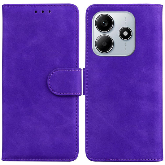For Xiaomi Redmi Note 14 5G Case Solid Color Leather Wallet Phone Cover - Purple