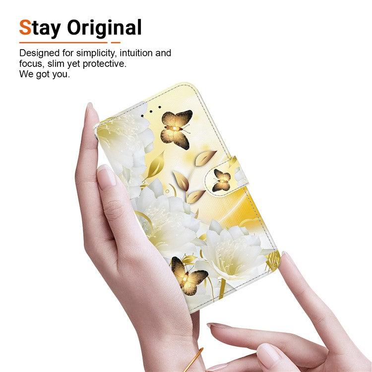 For Xiaomi Redmi Note 14 5G Wallet Phone Case Anti-Drop Leather Flip Cover Pattern Printing - Gold Butterfly Flower