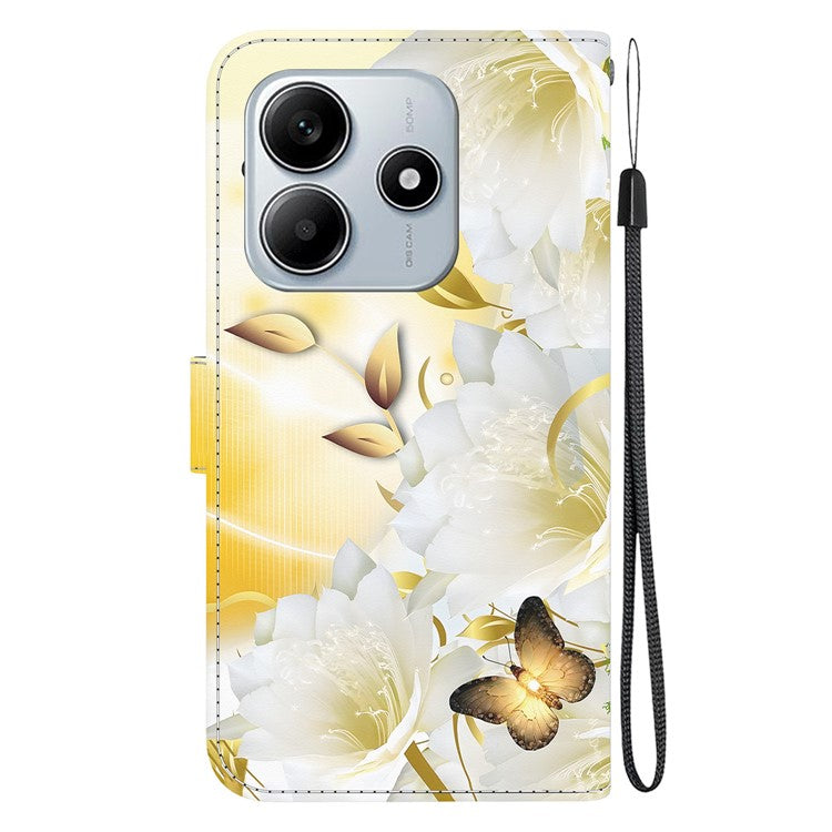 For Xiaomi Redmi Note 14 5G Wallet Phone Case Anti-Drop Leather Flip Cover Pattern Printing - Gold Butterfly Flower