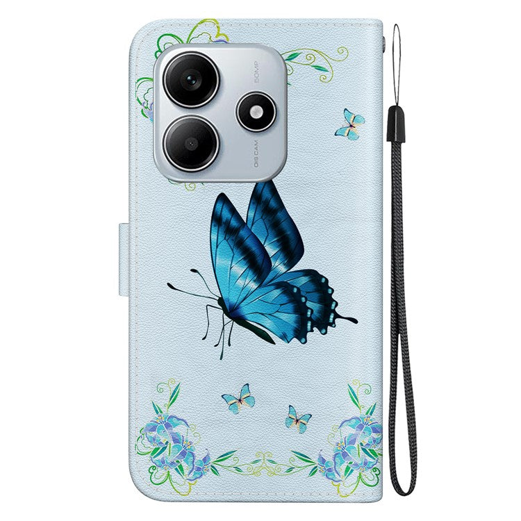 For Xiaomi Redmi Note 14 5G Wallet Phone Case Anti-Drop Leather Flip Cover Pattern Printing - Blue Butterfly Flower