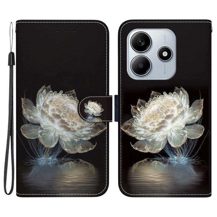 For Xiaomi Redmi Note 14 5G Wallet Phone Case Anti-Drop Leather Flip Cover Pattern Printing - Crystal Peony