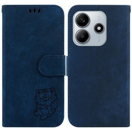For Xiaomi Redmi Note 14 5G Wallet Case Tiger Imprint Leather Shockproof Phone Cover - Dark Blue