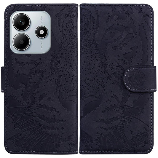 For Xiaomi Redmi Note 14 5G / 14 4G Case Tiger Imprint Leather Wallet Phone Cover - Black