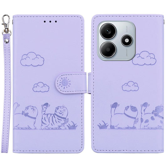 For Xiaomi Redmi Note 14 5G Case RFID Blocking Kitten Pattern TPU+PU Leather Phone Cover - Purple