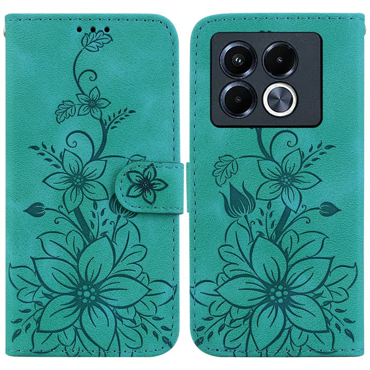 For Infinix Note 40 5G Case Lily Flower Imprint Leather Phone Cover with Stand - Green