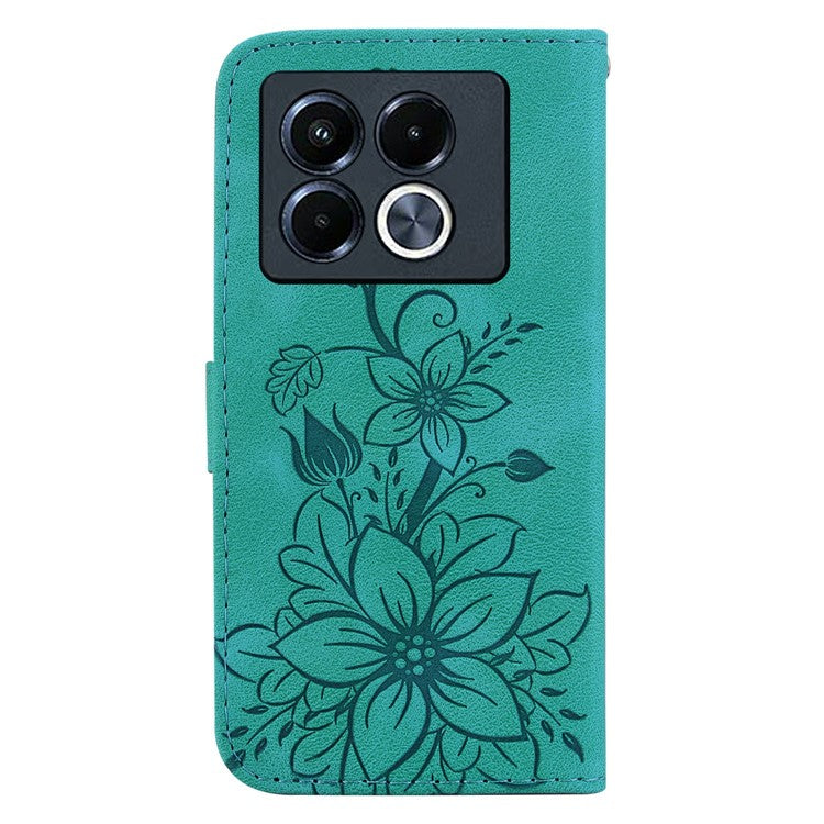 For Infinix Note 40 5G Case Lily Flower Imprint Leather Phone Cover with Stand - Green