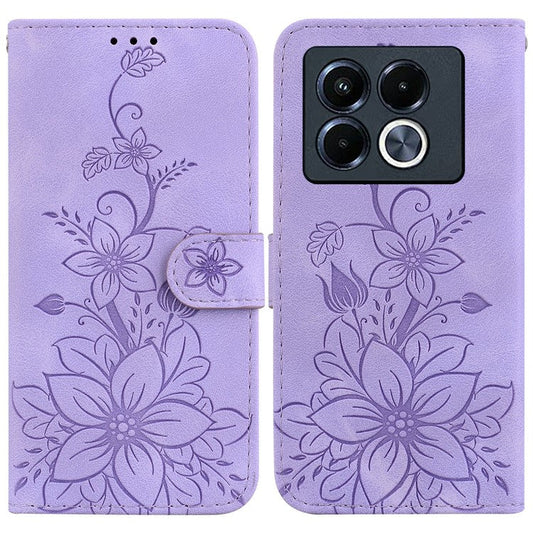 For Infinix Note 40 5G Case Lily Flower Imprint Leather Phone Cover with Stand - Purple