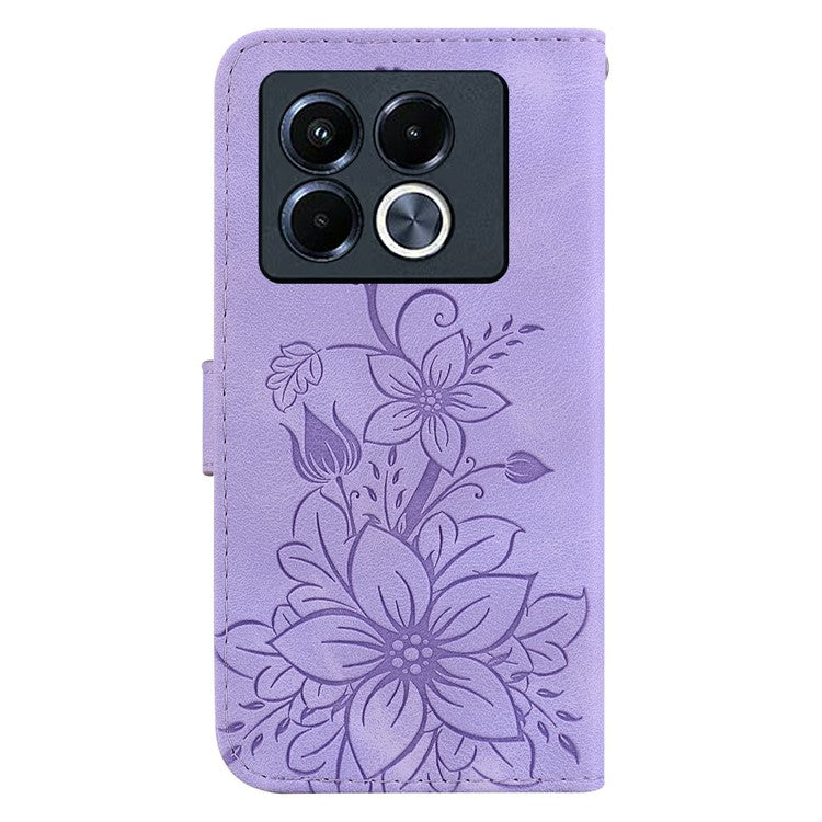 For Infinix Note 40 5G Case Lily Flower Imprint Leather Phone Cover with Stand - Purple
