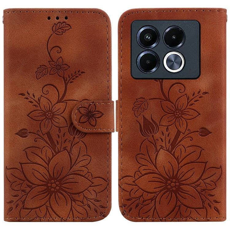 For Infinix Note 40 5G Case Lily Flower Imprint Leather Phone Cover with Stand - Brown
