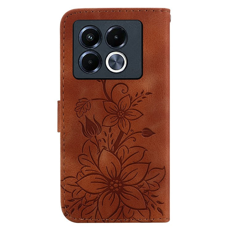 For Infinix Note 40 5G Case Lily Flower Imprint Leather Phone Cover with Stand - Brown