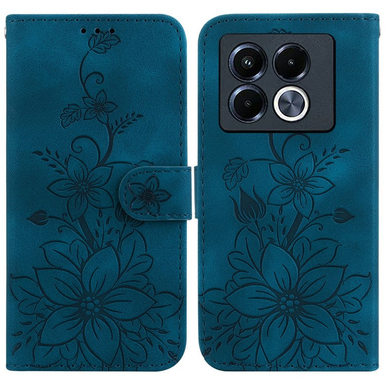 For Infinix Note 40 5G Case Lily Flower Imprint Leather Phone Cover with Stand - Dark Blue