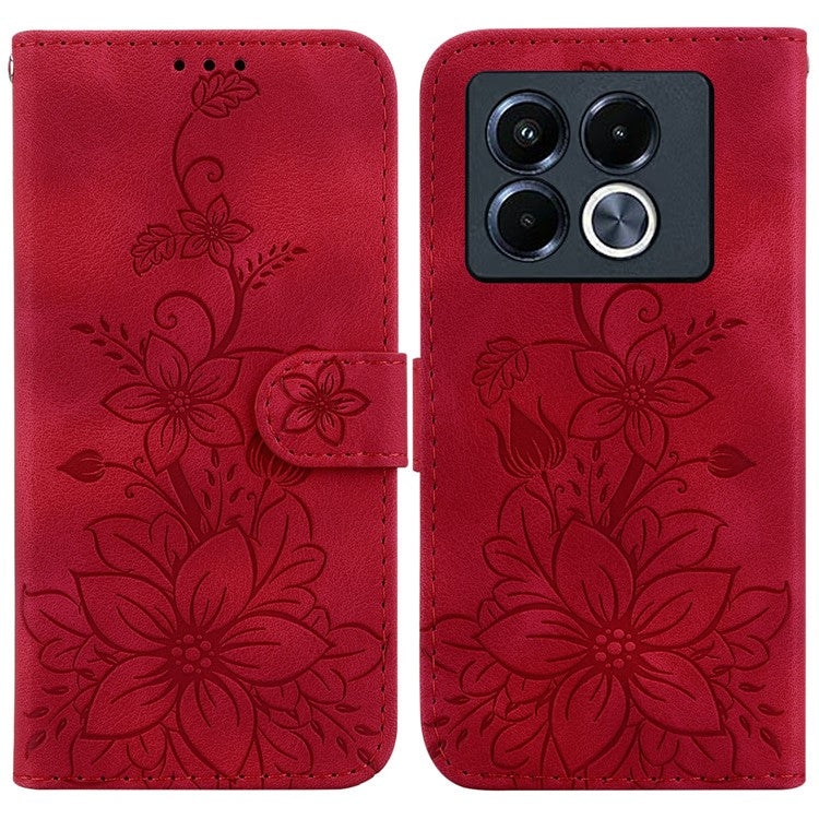For Infinix Note 40 5G Case Lily Flower Imprint Leather Phone Cover with Stand - Red