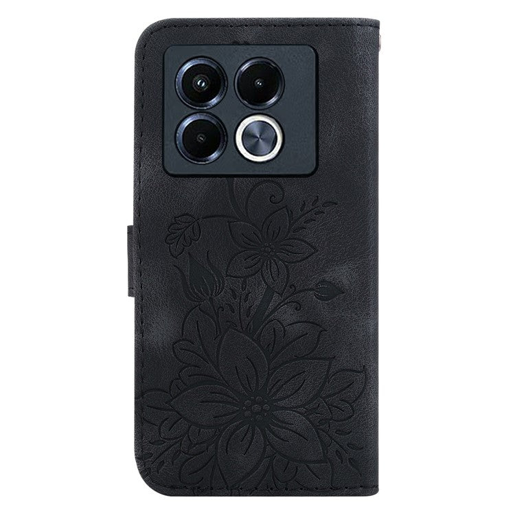 For Infinix Note 40 5G Case Lily Flower Imprint Leather Phone Cover with Stand - Black