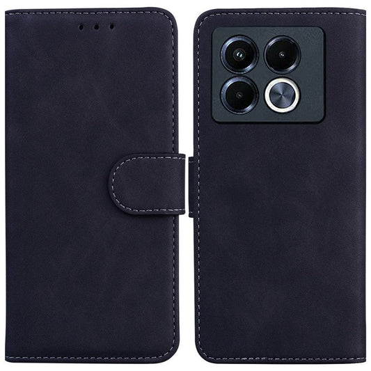 For Infinix Note 40 5G Case Solid Color Leather Wallet Phone Cover - Black
