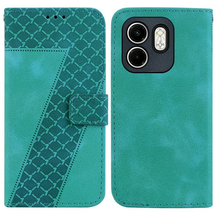 For Infinix Hot 50i 4G  /  Smart 9 4G Stand Case 7-Shaped Pattern Imprint Leather Phone Cover - Green
