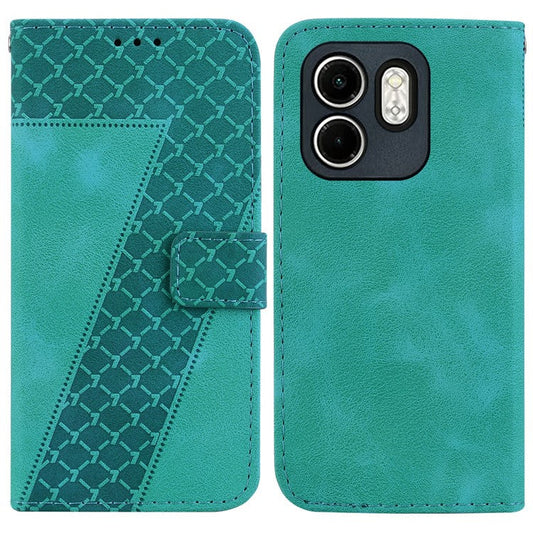 For Infinix Hot 50i 4G  /  Smart 9 4G Stand Case 7-Shaped Pattern Imprint Leather Phone Cover - Green