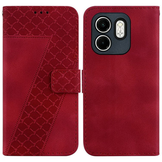 For Infinix Hot 50i 4G  /  Smart 9 4G Stand Case 7-Shaped Pattern Imprint Leather Phone Cover - Red