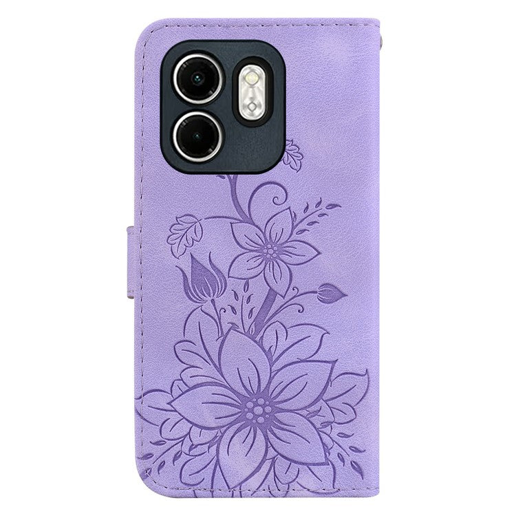 For Infinix Hot 50i 4G  /  Smart 9 4G Case Lily Flower Imprint Leather Phone Cover with Stand - Purple