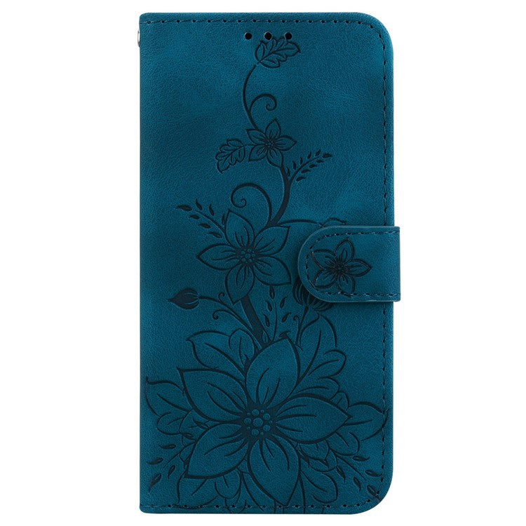 For Infinix Hot 50i 4G  /  Smart 9 4G Case Lily Flower Imprint Leather Phone Cover with Stand - Dark Blue