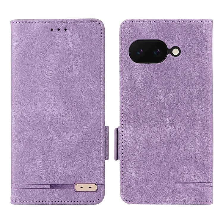 For Google Pixel 9a Case Leather Wallet Flip Phone Cover with Hardware Decor - Purple