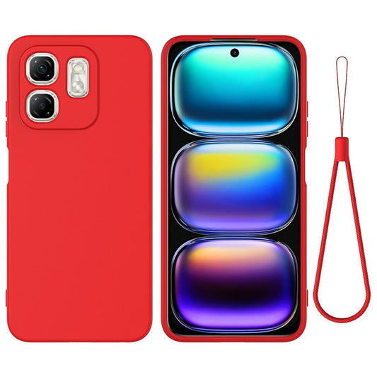 For Infinix Hot 50i 4G / Smart 9 4G Case Liquid Silicone Anti-Scratch Phone Cover with Hand Strap - Red