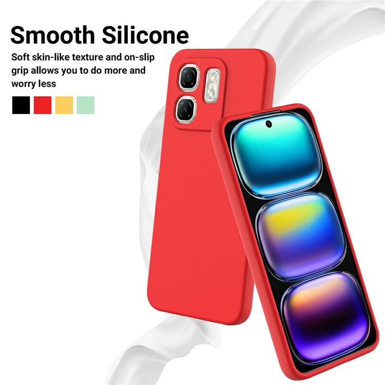 For Infinix Hot 50i 4G / Smart 9 4G Case Liquid Silicone Anti-Scratch Phone Cover with Hand Strap - Red