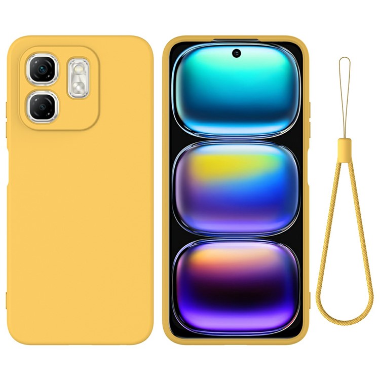 For Infinix Hot 50i 4G / Smart 9 4G Case Liquid Silicone Anti-Scratch Phone Cover with Hand Strap - Yellow