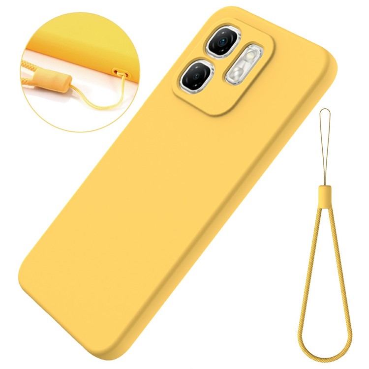For Infinix Hot 50i 4G / Smart 9 4G Case Liquid Silicone Anti-Scratch Phone Cover with Hand Strap - Yellow