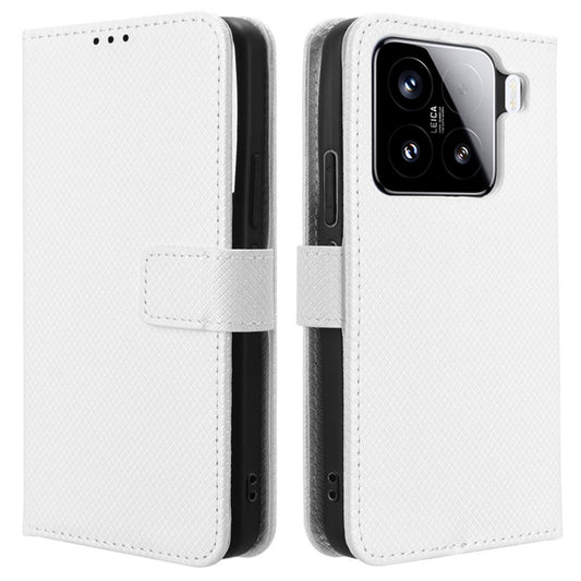 For Xiaomi 15 Pro Case PU Leather Diamond Texture Wallet Phone Cover - White