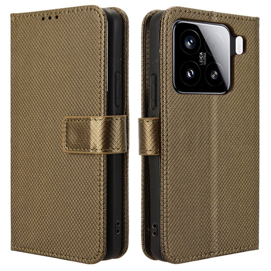 For Xiaomi 15 Pro Case PU Leather Diamond Texture Wallet Phone Cover - Brown