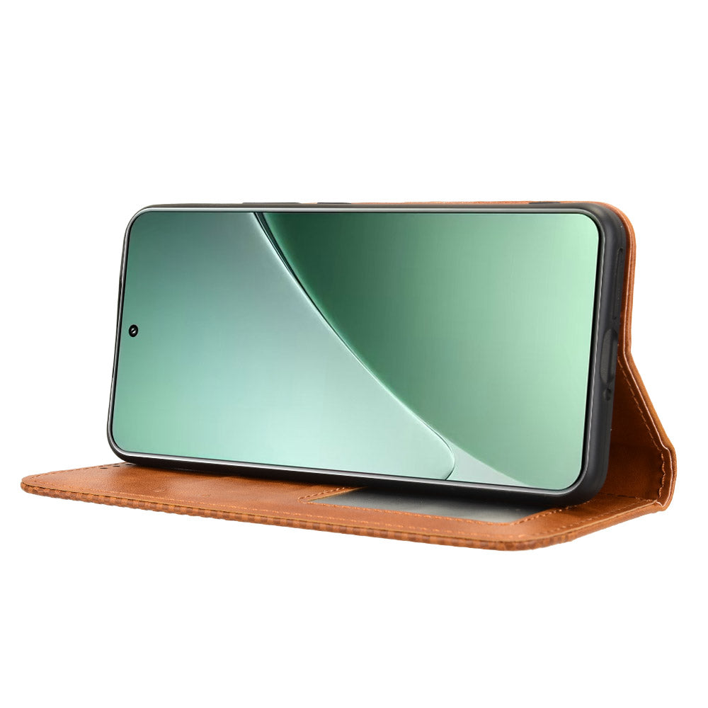 For Xiaomi 15 Leather Case Wallet Stand Retro Texture Phone Cover - Brown