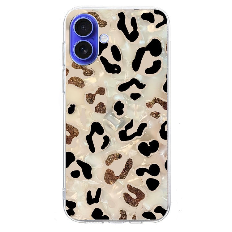 For iPhone 16 Plus Case Pattern Printing Shockproof Soft TPU Phone Cover - Leopard Print
