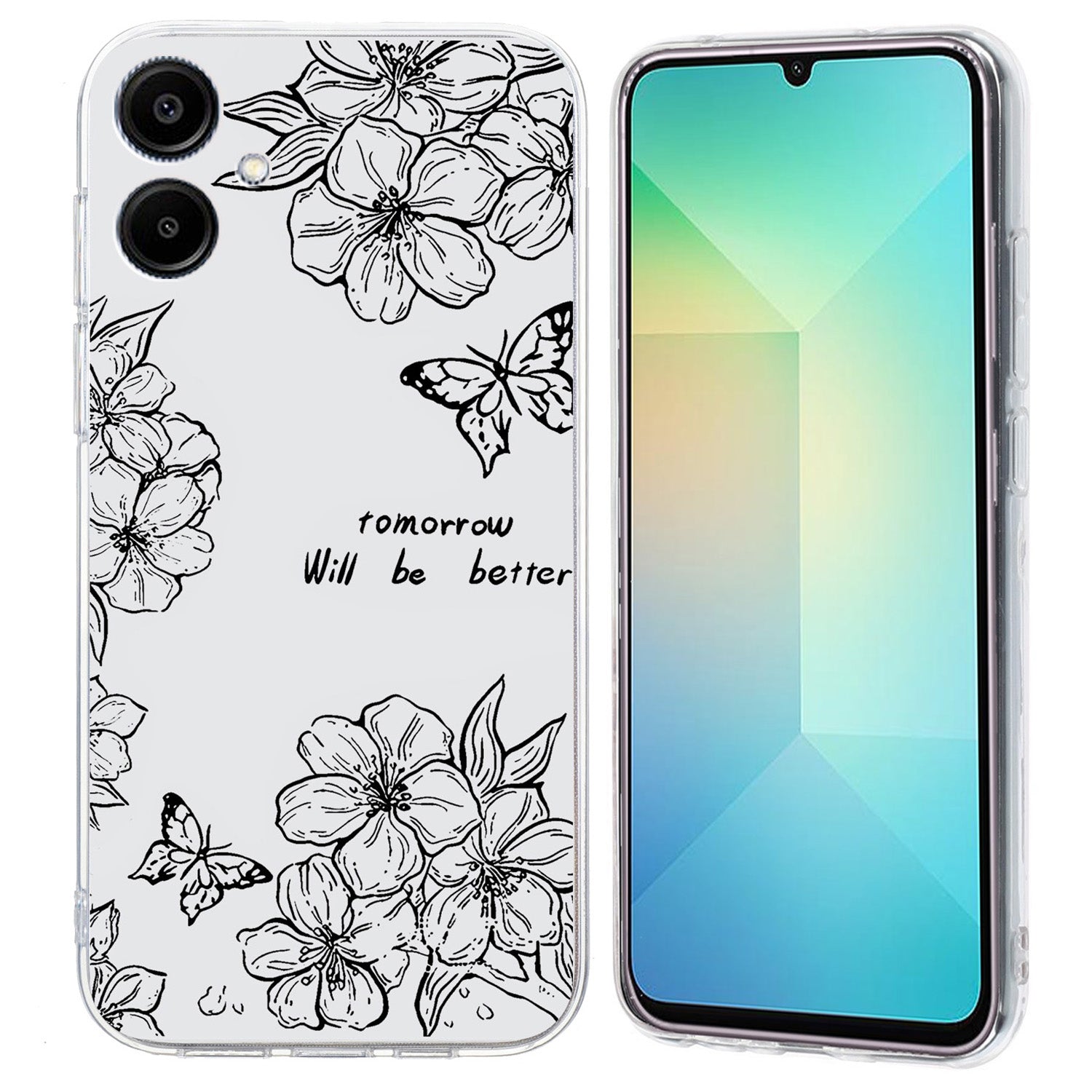 For Samsung Galaxy A06 Case Pattern Printing Shockproof Soft TPU Phone Cover - Butterfly Flower